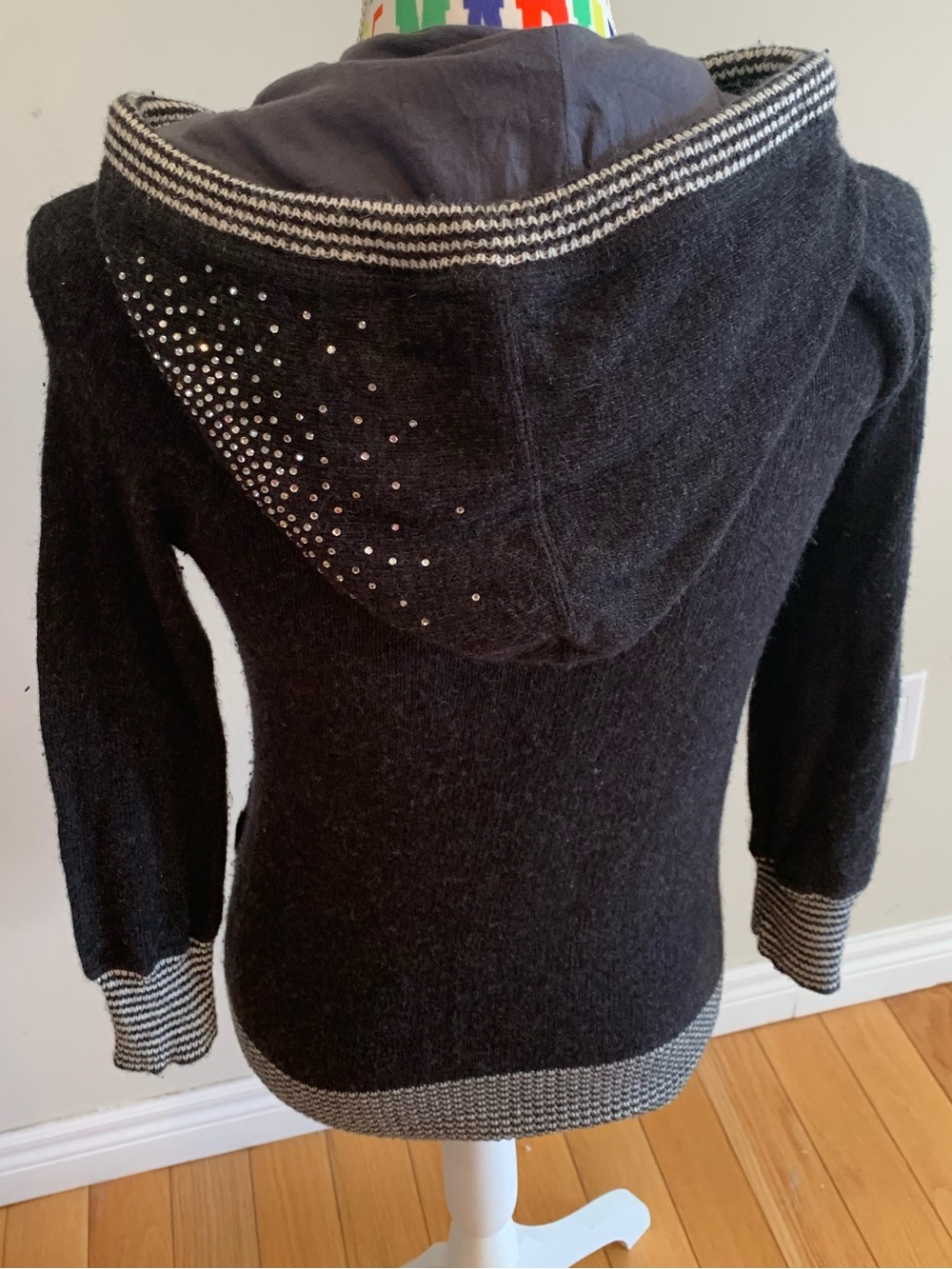 Vintage PINK Victoria's Secret Black Hoodie with Sparkle Embellishment - Picture 4 of 10